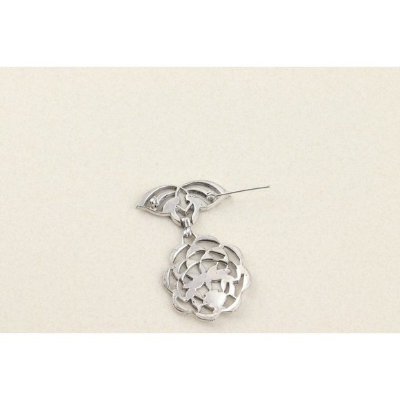 Sterling Silver Flower Dangle Pin Brooch Art Deco - Picture 8 of 8